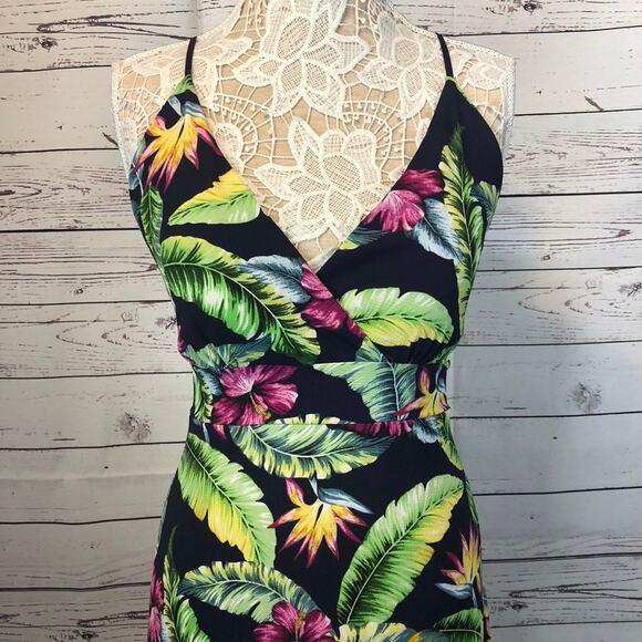 Tropical sleevless maxi dress criss cross straps size medium - Picture 3 of 15